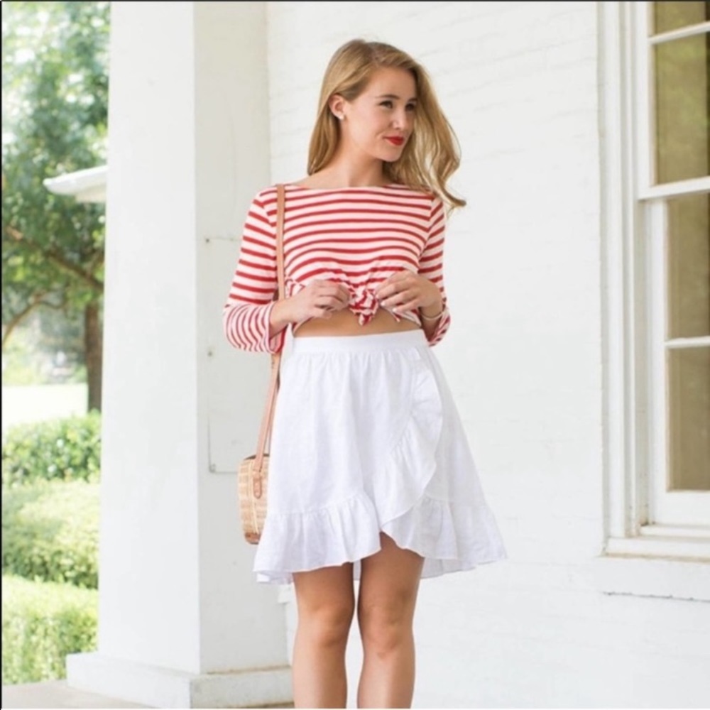 NWT J Crew White Linen Ruffle Wrap Mini Skirt 2P 2